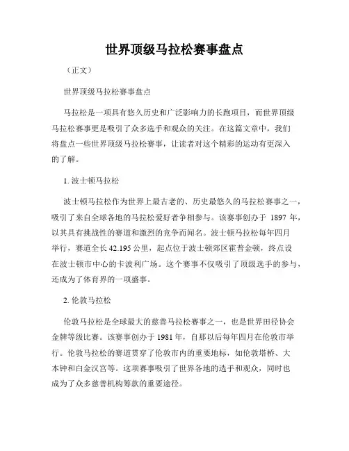 世界顶级马拉松赛事盘点