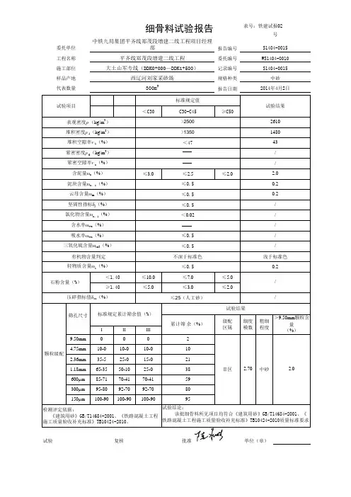细骨料试验报告