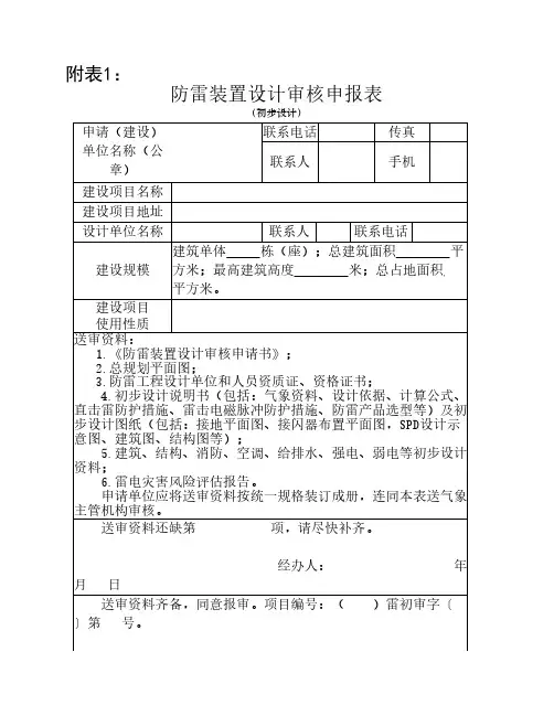 防雷装置设计审核申报表