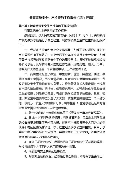 教育系统安全生产检查的工作报告（精）[五篇]