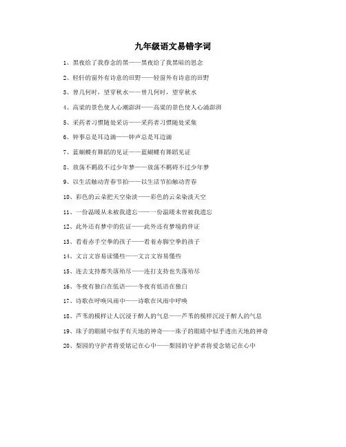 九年级语文易错字词