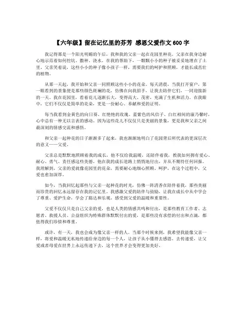 【六年级】留在记忆里的芬芳 感恩父爱作文600字