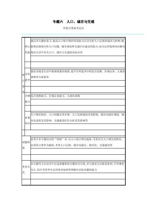 2021高考地理二轮复习专题六人口城市与交通学案.docx