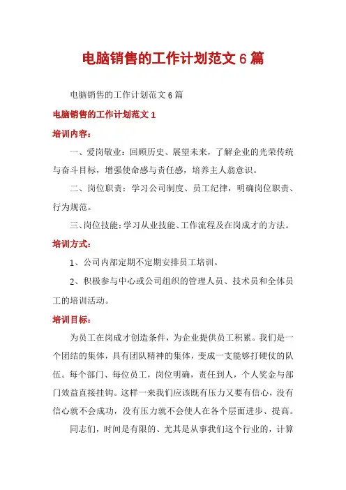 电脑销售的工作计划范文6篇