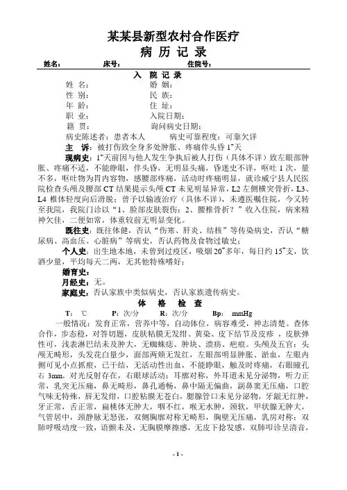 病历记录  模板  入  院 记 录