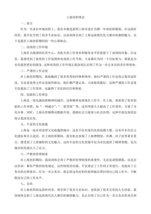 上海挂职体会