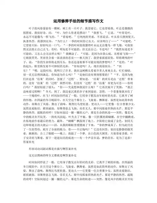 运用修辞手法的细节描写作文