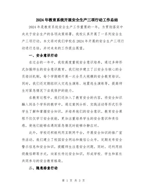 2024年教育系统开展安全生产三项行动工作总结
