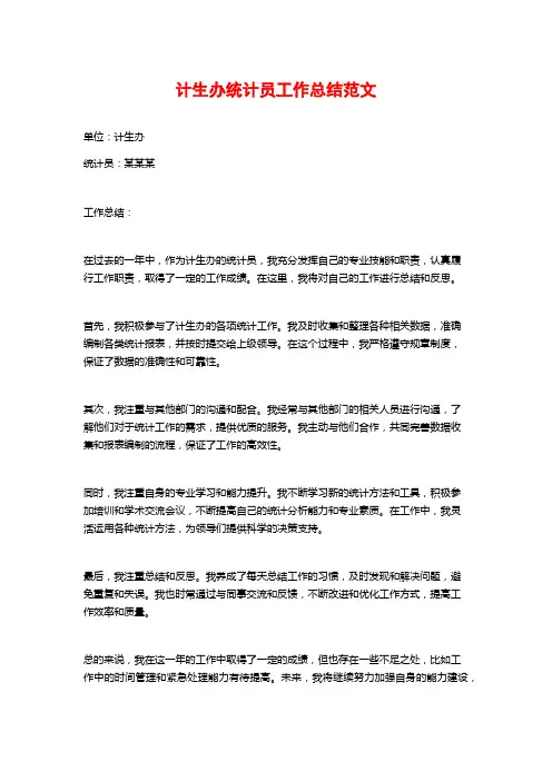 计生办统计员工作总结范文