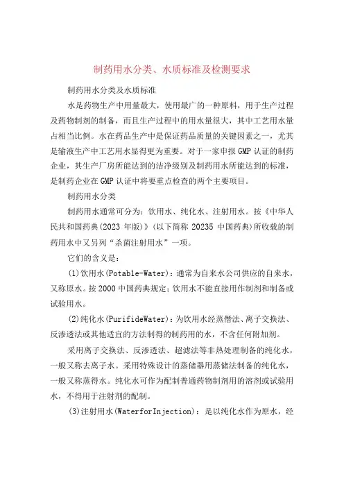 制药用水分类水质标准及检测要求