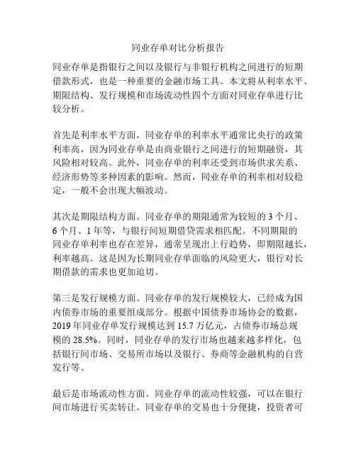 同业存单对比分析报告