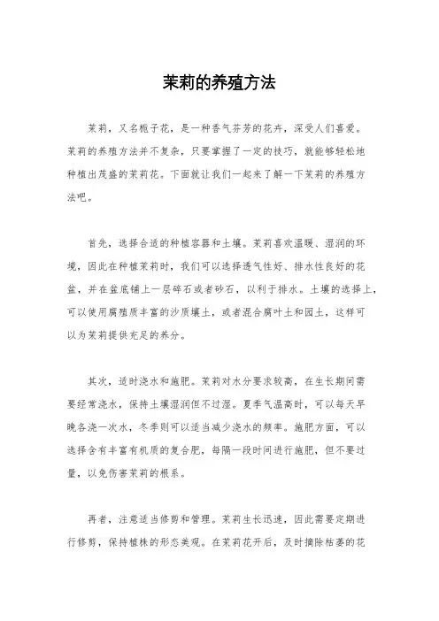 茉莉的养殖方法