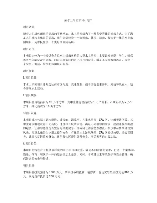 某水上乐园项目计划书