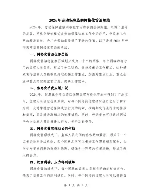 2024年劳动保障监察网格化管治总结