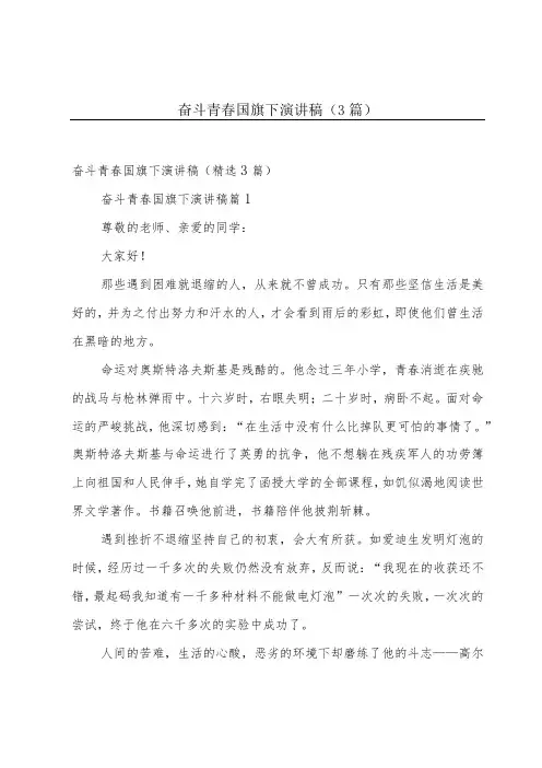 奋斗青春国旗下演讲稿(3篇)