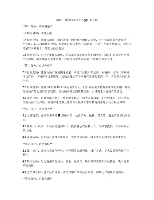动漫主题店创业计划书ppt怎么做