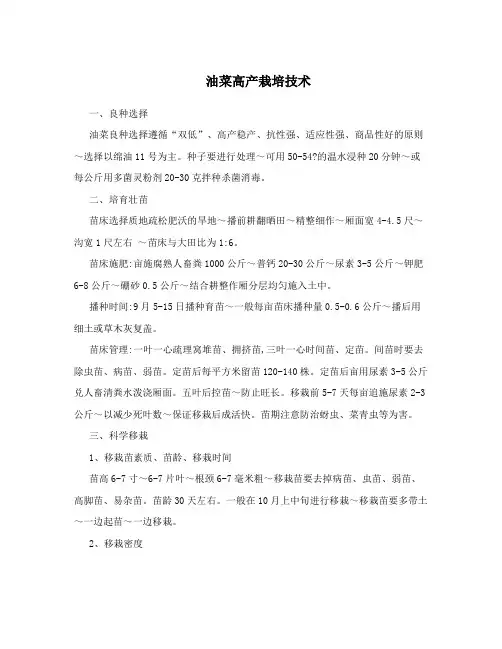 油菜高产栽培技术