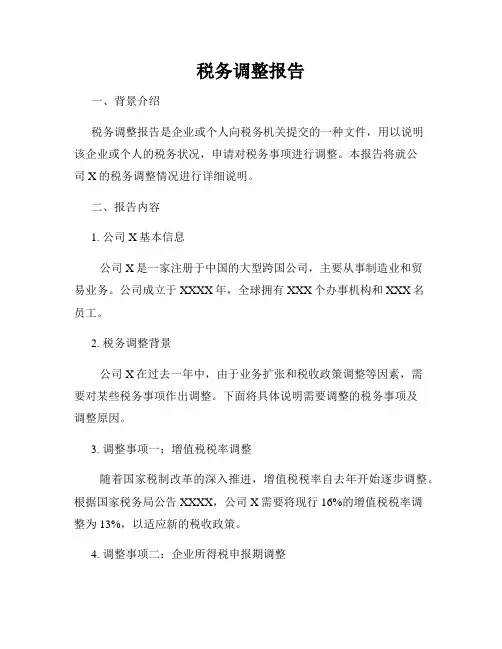 税务调整报告