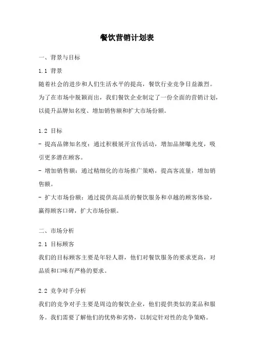 餐饮营销计划表