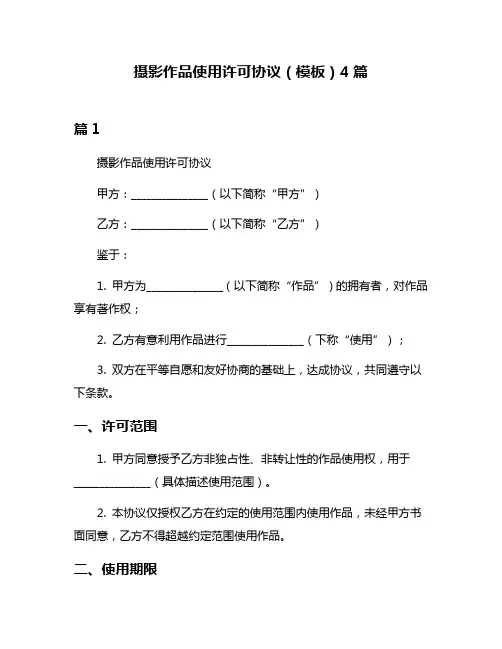 摄影作品使用许可协议(模板)4篇