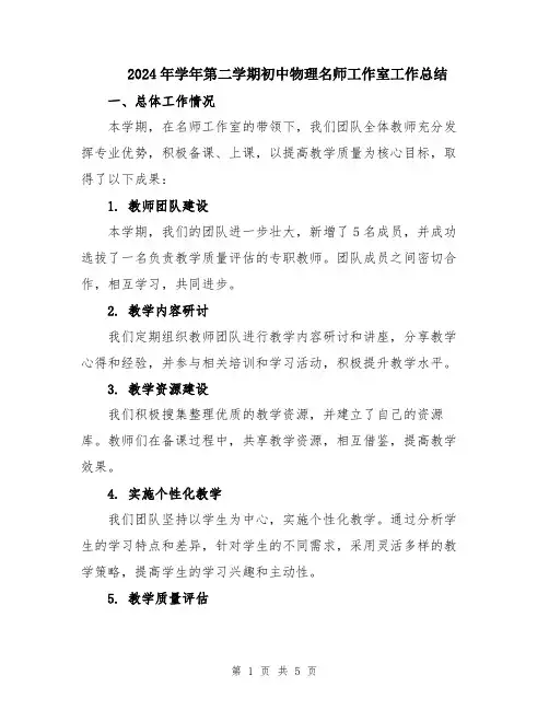 2024年学年第二学期初中物理名师工作室工作总结