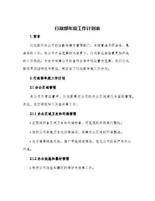 行政部年度工作计划表