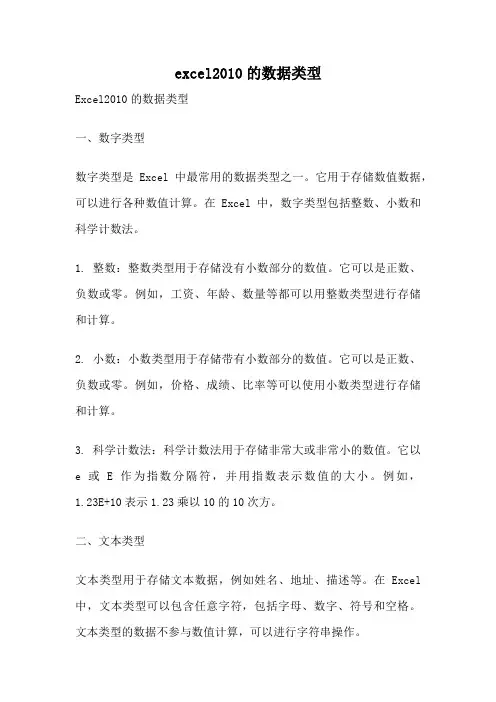 excel2010的数据类型