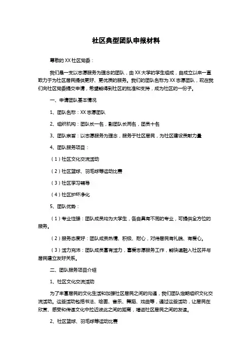 社区典型团队申报材料