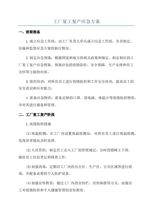 工厂复工复产应急方案
