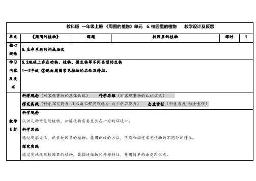 2024新教科版一年级科学上册第一单元校园里的植物教学设计