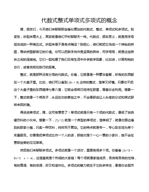 代数式整式单项式多项式的概念