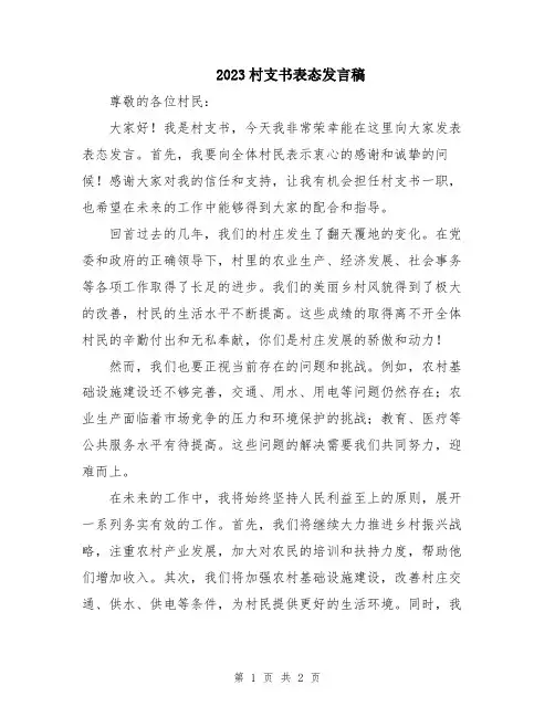 2023村支书表态发言稿