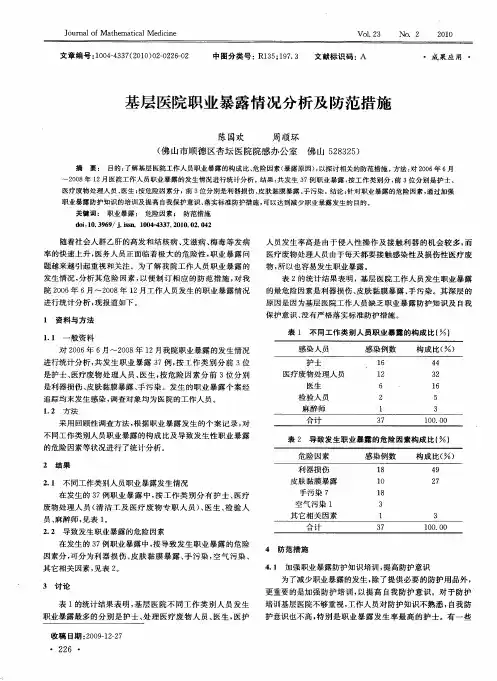 基层医院职业暴露情况分析及防范措施