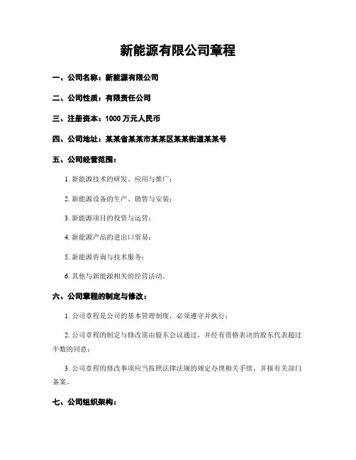 新能源有限公司章程