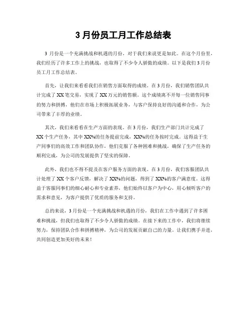 3月份员工月工作总结表