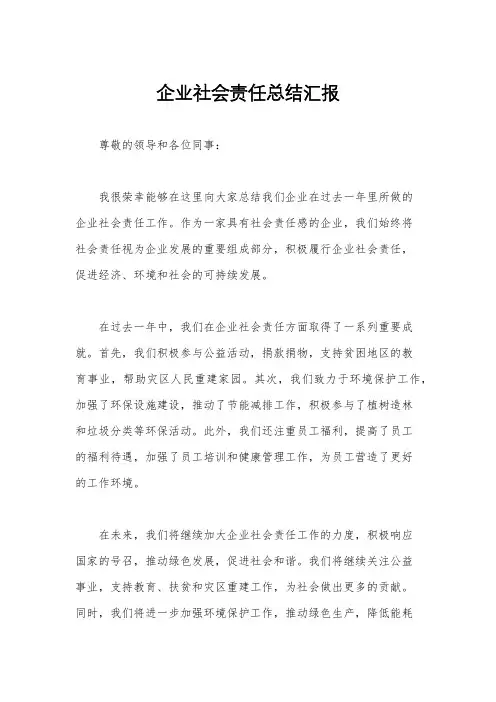 企业社会责任总结汇报