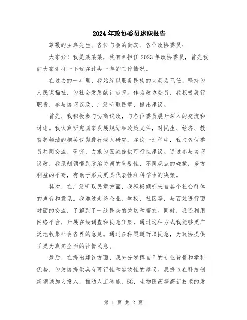 2024年政协委员述职报告