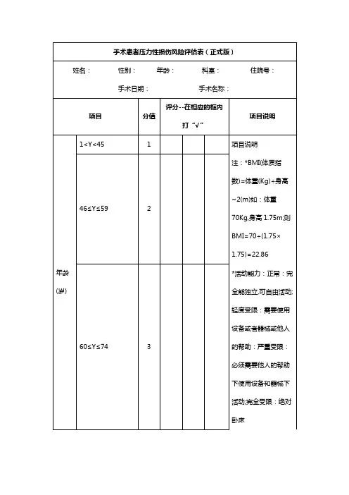 手术患者压力性损伤风险评估表(正式版)