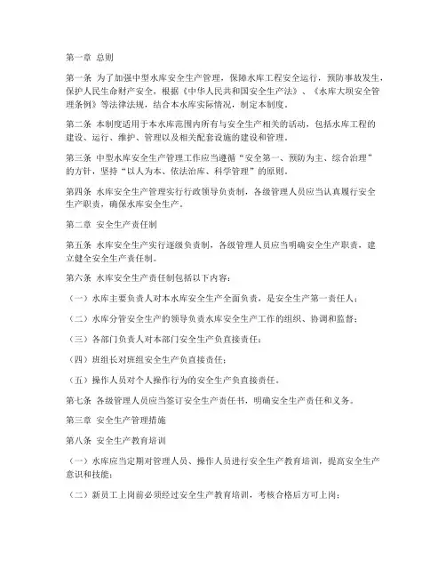 中型水库安全生产制度