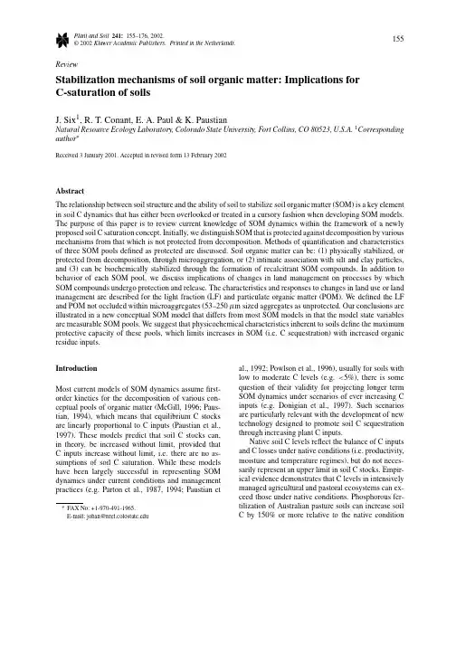 Stabilization mechanisms of soil organic matter- Implications for C-saturation of soils