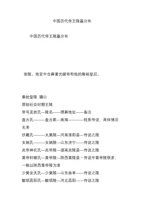中国历代帝王陵墓分布