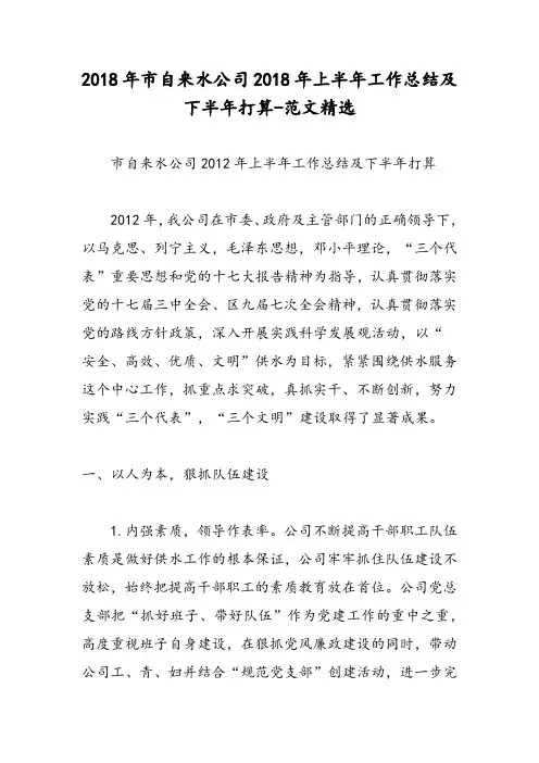 2018年市自来水公司2018年上半年工作总结及下半年打算-范文精选