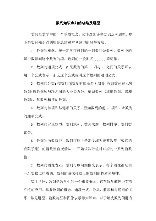 数列知识点归纳总结及题型