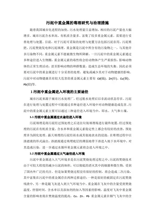 污泥中重金属的毒理研究与治理措施