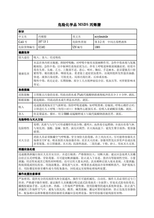 危险化学品MSDS丙烯腈