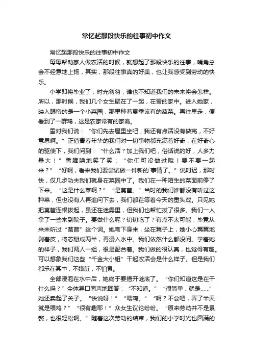 常忆起那段快乐的往事初中作文