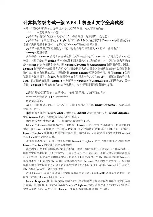 计算机等级考试一级WPS上机金山文字