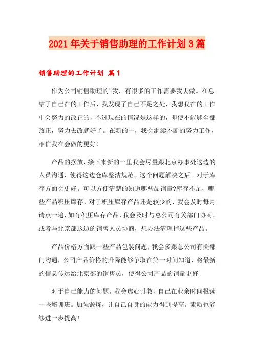 2021年关于销售助理的工作计划3篇