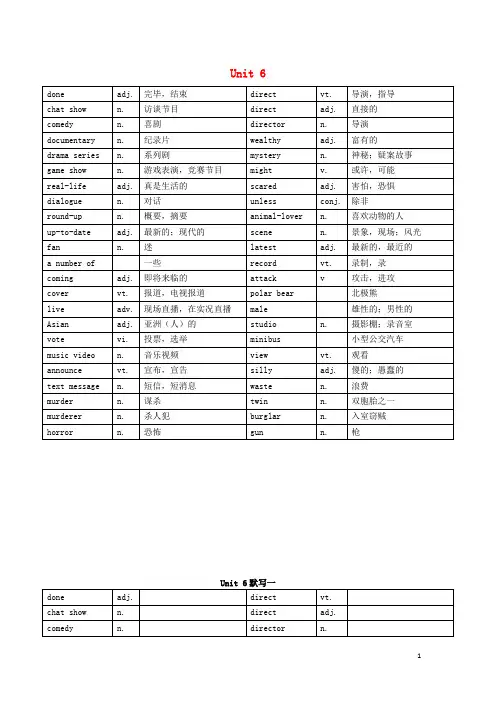 九年级英语上册 Unit 6 TV programmes单词以及词汇默