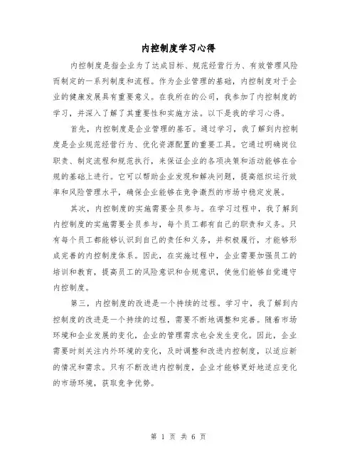 内控制度学习心得（3篇）